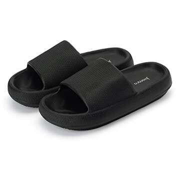 Joomra Shower Slippers for Women Mens Foam Pillow House Shower Bath Bathroom Puffy Home Platform Sandals Cushion Slides for Ladies Female Male Sandles Black 39-40