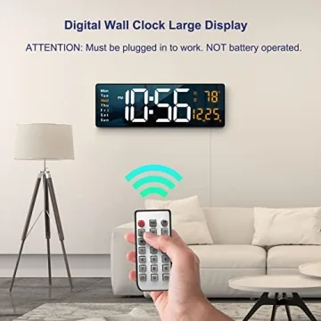 Stylish Large LED Digital Wall Clock with Remote Control