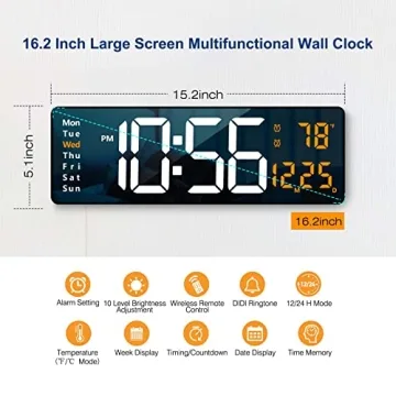 Stylish Large LED Digital Wall Clock with Remote Control