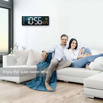 Digital Wall Clock Large Display, 16.2 Inch , LED Digital Clock with Remote Control for Living Room Decor, Automatic Brightness Dimmer with Date Week Temperature (Orange)