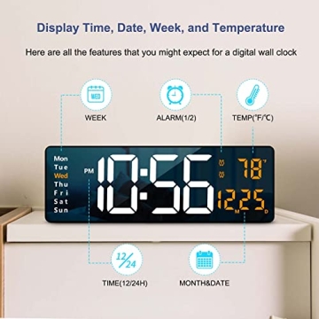 Stylish Large LED Digital Wall Clock with Remote Control