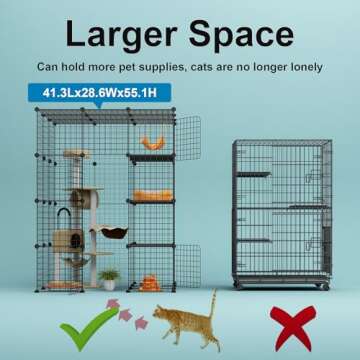 Eiiel Large Cat Cage with Balcony, Easy Assembly & Safe Ramps