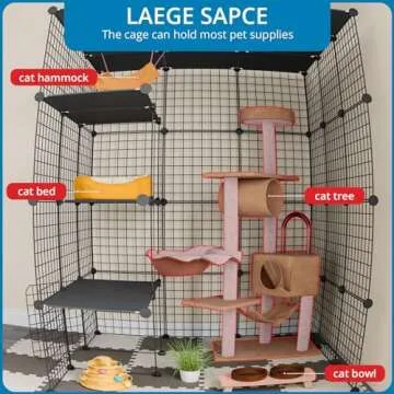 Eiiel Large Cat Cage with Balcony, Easy Assembly & Safe Ramps