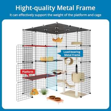 Eiiel Large Cat Cage with Balcony, Easy Assembly & Safe Ramps