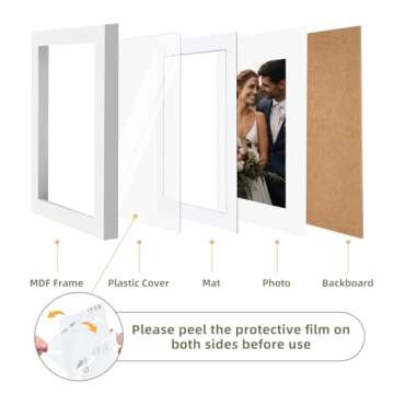 HappyHapi 5x7 Picture Frames, 10 Pack Photo Frames, Tabletop or Wall Display for Pictures 5x7 without Mat or 4x6 with Mat (White)