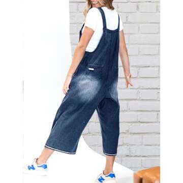 Tongmingyun Women's Casual Denim Overalls Loose Adjustable Strap Distressed Bib Jeans Overall Jumpsuits with Pocket
