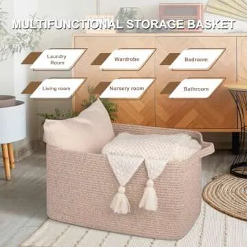 SIXDOVE 65L Large Storage Basket, Cotton Rope Woven Blanket Basket, Toy Basket for Baby Room, Basket for Storage in Living Room, Brown