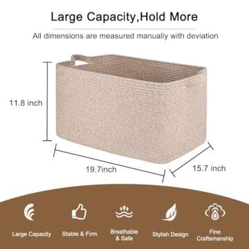 SIXDOVE 65L Large Storage Basket, Cotton Rope Woven Blanket Basket, Toy Basket for Baby Room, Basket for Storage in Living Room, Brown