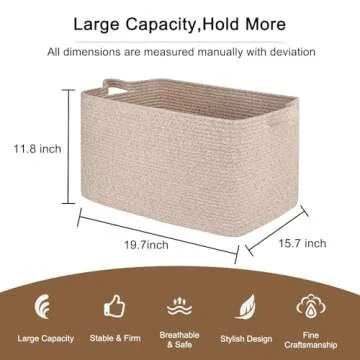 SIXDOVE 65L Large Storage Basket, Cotton Rope Woven Blanket Basket, Toy Basket for Baby Room, Basket for Storage in Living Room, Brown