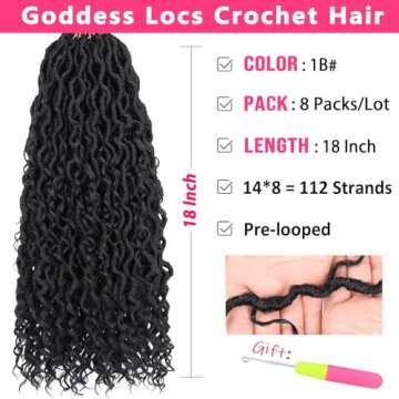 RuiYok 18 Inch Goddess Locs Crochet Hair 8 Packs Curly Boho Faux Locs Crochet Hair for Black Women P...