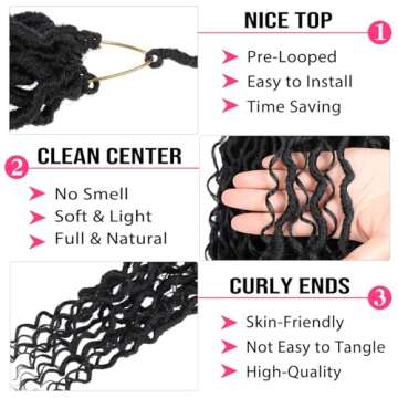 RuiYok 18 Inch Goddess Locs Crochet Hair 8 Packs Curly Boho Faux Locs Crochet Hair for Black Women Pre-looped River Locs Crochet Hair with Curly Ends Synthetic Hair Extensions(#1B)
