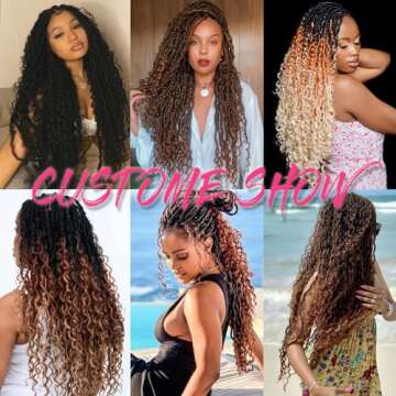RuiYok 18 Inch Goddess Locs Crochet Hair 8 Packs Curly Boho Faux Locs Crochet Hair for Black Women Pre-looped River Locs Crochet Hair with Curly Ends Synthetic Hair Extensions(#1B)