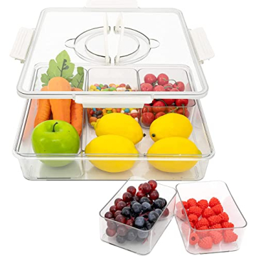 YouLike 12'' Large Divided Snackle Box Charcuterie Container with Handles and Lids 5 Removable Compa...