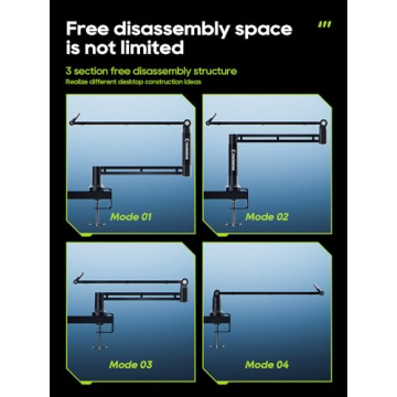 M05 Boom Arm, 360° Rotatable Microphone Stand with Desk Mount, Foldable Desk Mic Arm with 3/8'' to 5/8'' Screw Adapter, Microphone Arm for Live Streaming, Gaming, Podcasting, Radio