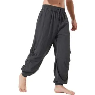 perdontoo Mens Casual Cotton Linen Pant Elastic Waist Drawstring Yoga Jogger Pants (Small, Dark Grey)