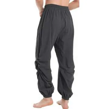 perdontoo Mens Casual Cotton Linen Pant Elastic Waist Drawstring Yoga Jogger Pants (Small, Dark Grey)