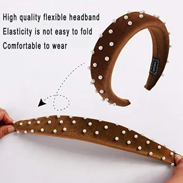 LARATH Women Velvet Padded Headband with Pearls