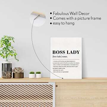 Inspirational Boss Lady Definition Canvas Painting Framed Wall Art Decor for Home Living Room Office, Modern Boss Lady Sayings Canvas Poster Print Decorative Gift