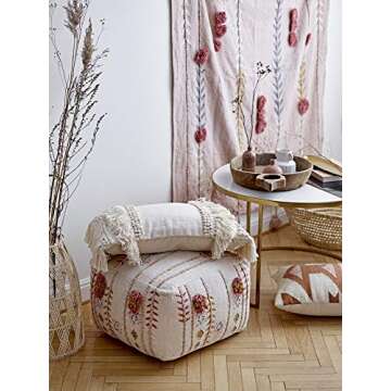 Creative Co-Op Cotton & Chenille Woven Lumbar Pillow with Fringe, Cream, 24'L x 16'W x 3'H, 1.0 pounds