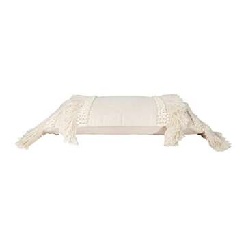 Creative Co-Op Cotton & Chenille Woven Lumbar Pillow with Fringe, Cream, 24'L x 16'W x 3'H, 1.0 pounds