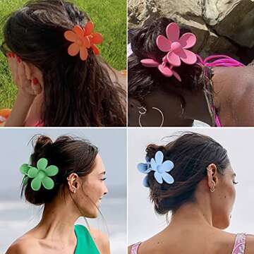 Canitor 6Pcs Hawaii Flower Claw Clip Large Flower Hair Clips for Thick Thin Hair Cute Hair Clips Hair Accessories for Girls Women Preppy Cute Stuff Things for Teen Girls Gifts Trendy Stuff