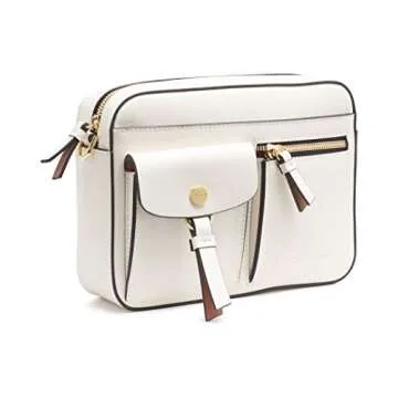 Calvin Klein Rossa Smooth Novelty Organizational Top Zip Crossbody, White Combo