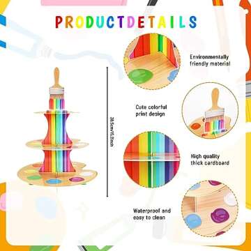 Painting Cupcake Holder, 3-Tier Art Theme Cardboard Cupcake Stand, Dessert Tower Display Party Supplies Decoration