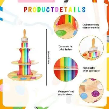 Painting Cupcake Holder, 3-Tier Art Theme Cardboard Cupcake Stand, Dessert Tower Display Party Supplies Decoration