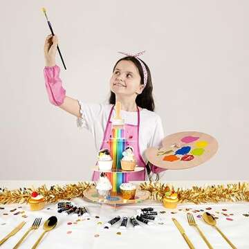 Painting Cupcake Holder, 3-Tier Art Theme Cardboard Cupcake Stand, Dessert Tower Display Party Supplies Decoration