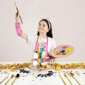 Painting Cupcake Holder, 3-Tier Art Theme Cardboard Cupcake Stand, Dessert Tower Display Party Supplies Decoration