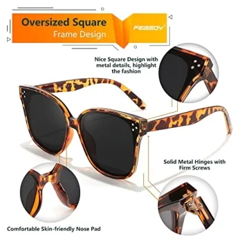 FEISEDY Retro Square Polarized Sunglasses Women Men Oversized Vintage Shades B2600