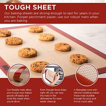 Measurik Silicone Baking Mats Set of 5 - Baking Sheets for Oven Nonstick (2 Half Sheets + 1 Quarter Sheet + 1 Square + 1 Round) - Food Grade Reusable Oven Liner - Cookie Sheets