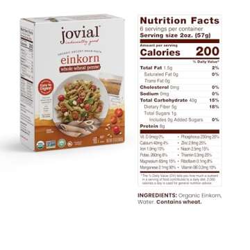 Jovial Einkorn 100% Organic Whole Grain Penne Rigate - Einkorn Pasta, High Protein, Non-GMO, USDA Ce...
