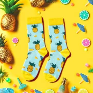 sockfun Funny Pineapple Gifts Hawaiian Gifts, IVF Fertility Gifts for Women, Novelty Pineapple Socks Fruit Socks Blue