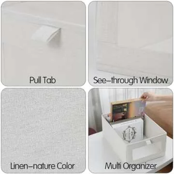 Fordonral 4 Pack Linen Storage Bins, Storage Containers for Organizing Clothing, Jeans, Toys, Books, Shelves, Closet, Wardrobe - Closet Organizers and Storage, Large Storage Boxes Baskets with Window