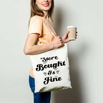 Funny Natural Cotton Canvas Reusable Tote Bag | Cute Eco-Friendly Store Bought Is Fine Shopping Bag ...