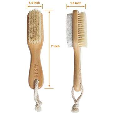 Aisilk Foot Natural Bristle Brush & Pumice Stone Combo with Wooden Handle - Exfoliator for Feet, Elb...