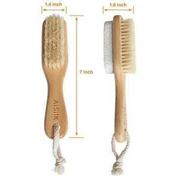 Aisilk Foot Natural Bristle Brush & Pumice Stone Combo with Wooden Handle - Exfoliator for Feet, Elb...
