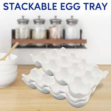 Ceramic Egg Tray Holder 12 Cups Whole Dozen Porcelain Eggs Container Crate Keeper for Countertop Kitchen Storage Fridge Decorative Serving Display