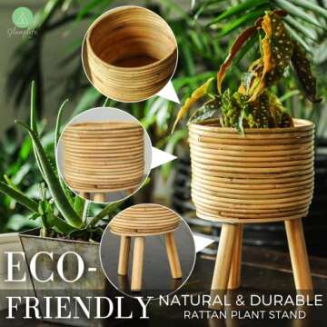 Glamplife Natural Rattan Plant Stand - Handmade Wicker Plant Stand - Boho Plant Stand - Rattan Planter for Rattan Decor - Indoor House Plants - Boho Plants