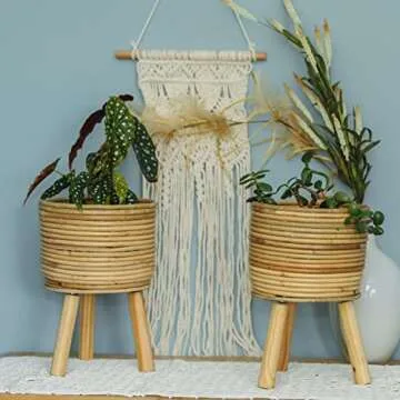 Glamplife Natural Rattan Plant Stand - Handmade Wicker Plant Stand - Boho Plant Stand - Rattan Planter for Rattan Decor - Indoor House Plants - Boho Plants