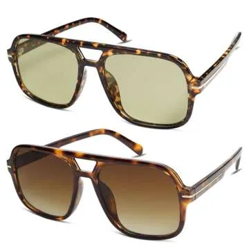 HERJOUR Retro Trendy Square Aviator Sunglasses Womens Mens 70s Classic Vintage Oversized Sun Glasses AR82173