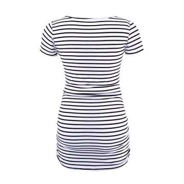 Liu & Qu Womens Maternity Classic Side Ruched T-Shirt Tops Mama Pregnancy Clothes White Black Stripe L