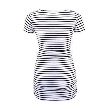 Liu & Qu Womens Maternity Classic Side Ruched T-Shirt Tops Mama Pregnancy Clothes White Black Stripe L