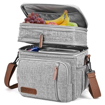 MIYCOO Large-Capacity Double-Layer Lunch Bag - Insulated Soft Cooler Bag (Grey, 15L)