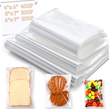 800 PCS Clear Re-sealable Cellophane Bags for Bakery Snacks Gifts