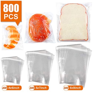 800 PCS Clear Re-sealable Cellophane Bags for Bakery Snacks Gifts