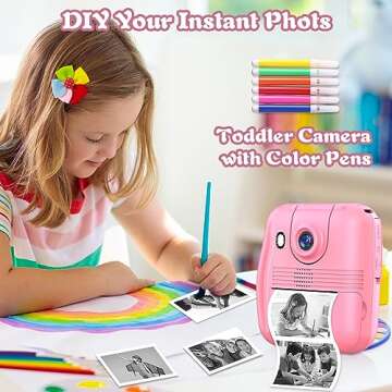 Kids Camera Instant Print, Christmas Birthday Gifts for 3-12 Year Old Girls Boys, 12MP Selfie Digital Toddler Camera Portable Kids Toys, 1080P Child Video Camera with Print Paper, 32GB Card- Pink