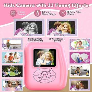 Kids Camera Instant Print, Christmas Birthday Gifts for 3-12 Year Old Girls Boys, 12MP Selfie Digital Toddler Camera Portable Kids Toys, 1080P Child Video Camera with Print Paper, 32GB Card- Pink