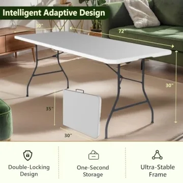 MAKE CHANGES Folding Table 6ft - Heavy Duty Plastic Table with Handle, Foldable & Portable, Fold-in-...